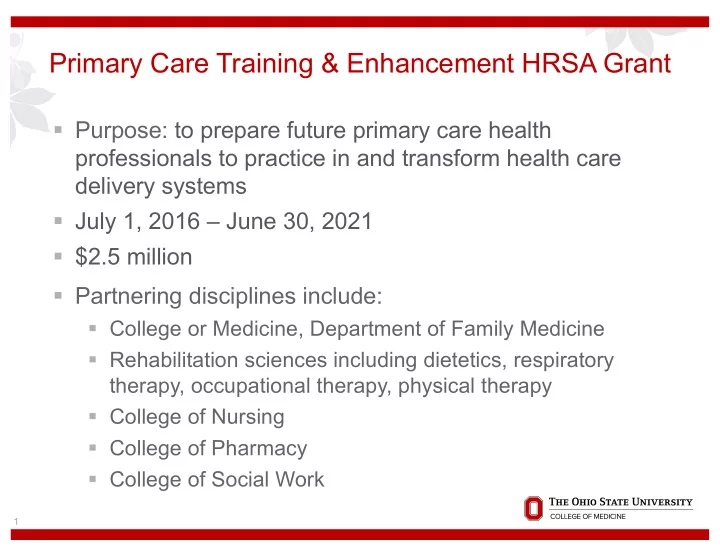 primary care training enhancement hrsa grant