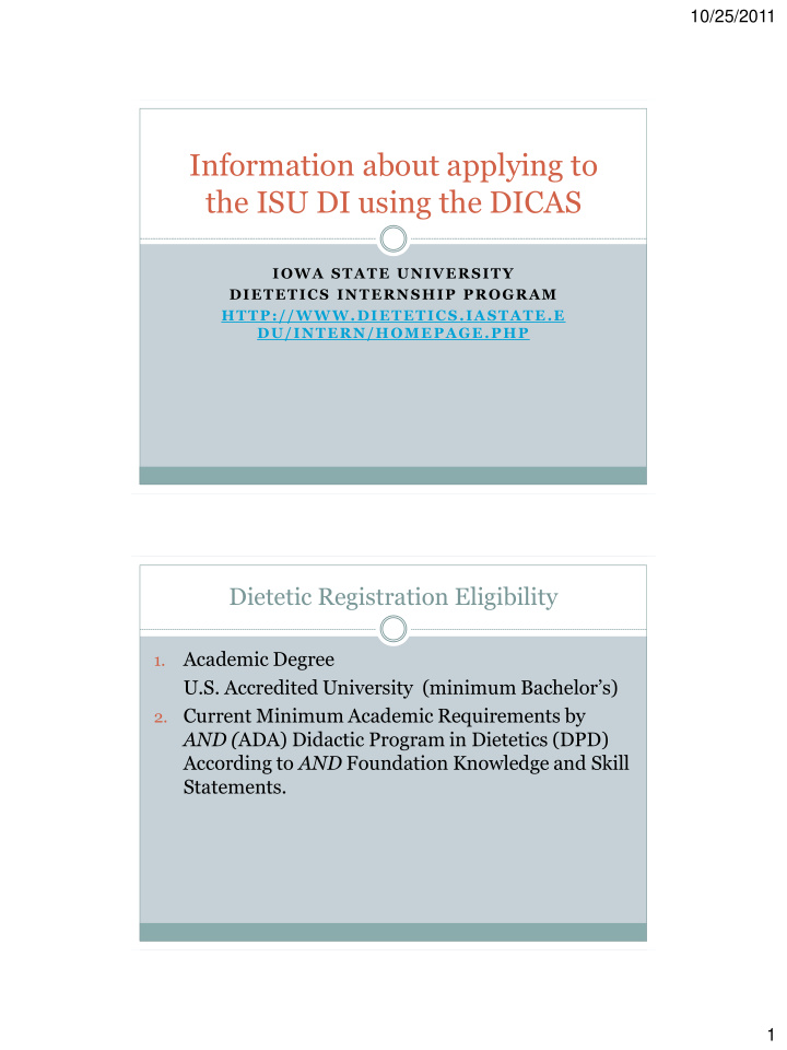 information about applying to the isu di using the dicas