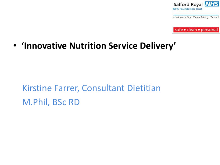 innovative nutrition service delivery