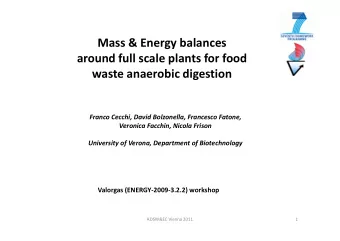 Mass &amp; Energy balances  around full scale plants for food  waste anaerobic digestion  Franco