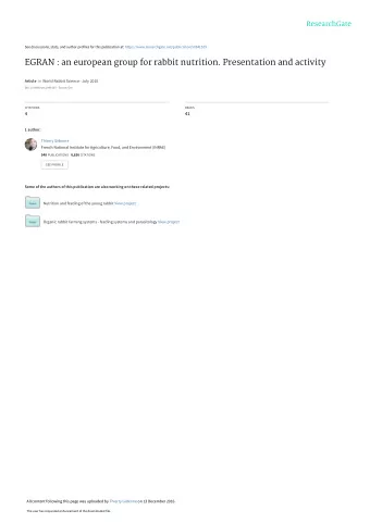 EGRAN : an european group for rabbit nutrition. Presentation and activity Article in World Rabbit