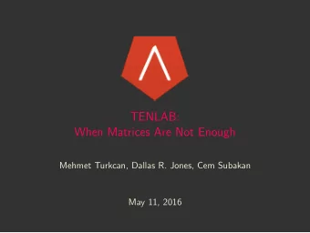 TENLAB:  When Matrices Are Not Enough  Mehmet Turkcan, Dallas R. Jones, Cem Subakan  May 11, 2016
