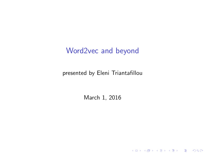 word2vec and beyond