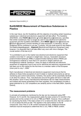 RoHS/WEEE Measurement of Hazardous Substances in  Plastics  In the near future, two EU Guidelines