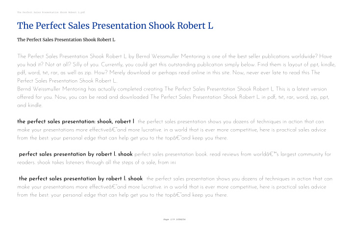 the perfect sales presentation shook robert l
