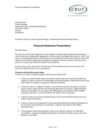 Financial Statement Presentation  Dear Ms Gomez  As you know we are keen supporters of your project