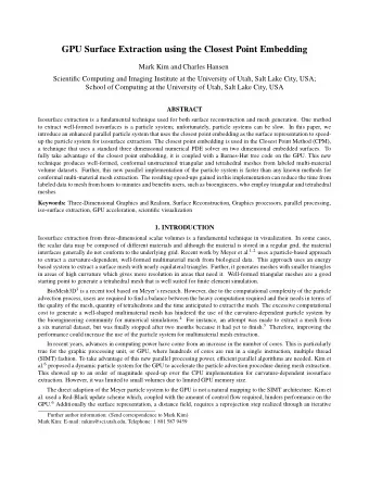 GPU Surface Extraction using the Closest Point Embedding  Mark Kim and Charles Hansen  Scientific