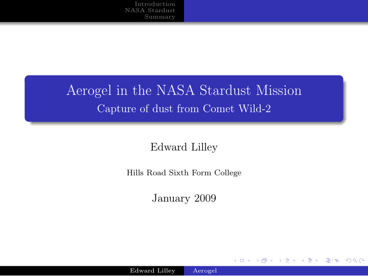 aerogel in the nasa stardust mission