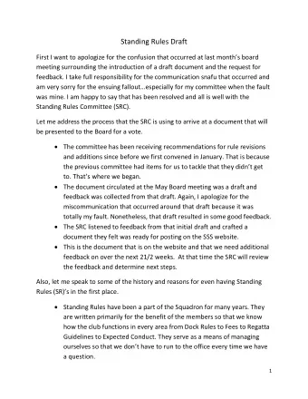 Standing Rules Draft  First I want to apologize for the confusion that occurred at last months