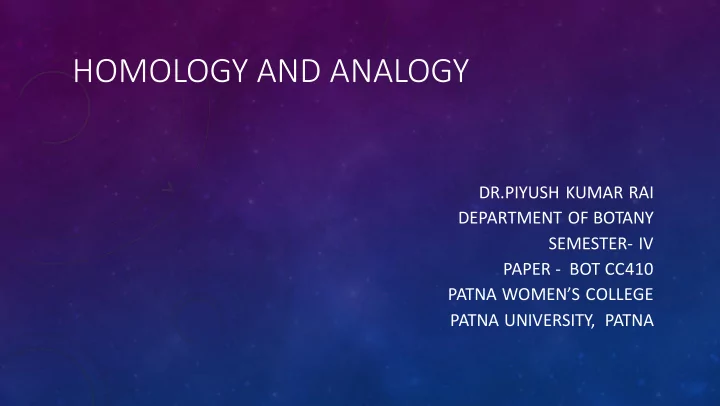 homology and analogy