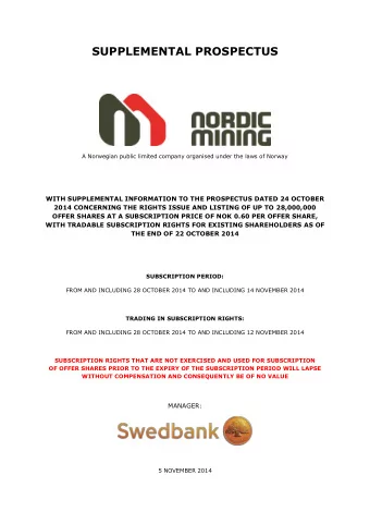 SUPPLEMENTAL PROSPECTUS  A Norwegian public limited company organised under the laws of Norway
