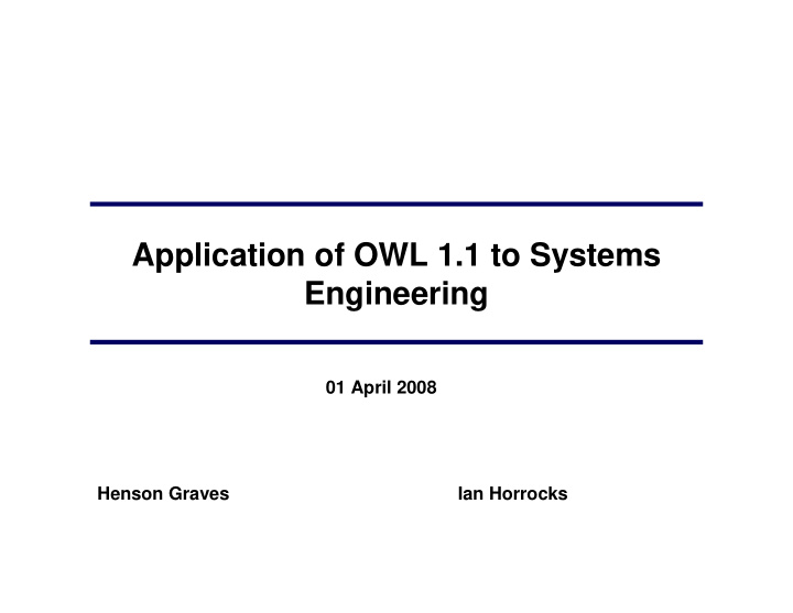 application of owl 1 1 to systems engineering