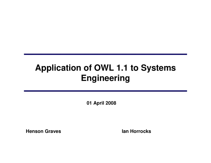 application of owl 1 1 to systems engineering