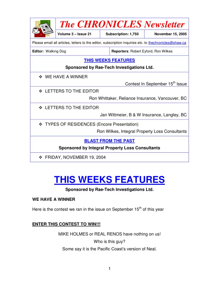 the chronicles newsletter volume 3 issue 21 subscription