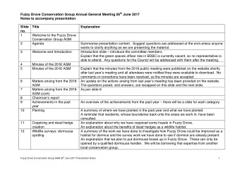 Fuzzy Drove Conservation Group Annual General Meeting 26 th June 2017  Notes to accompany