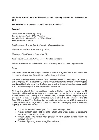 Developer Presentation to Members of the Planning Committee  20 November  2017  Waddeton Park