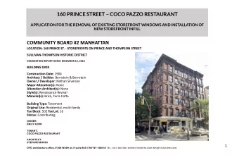 160 PRINCE STREET  COCO PAZZO RESTAURANT  APPLICATION FOR THE REMOVAL OF EXISTING STOREFRONT
