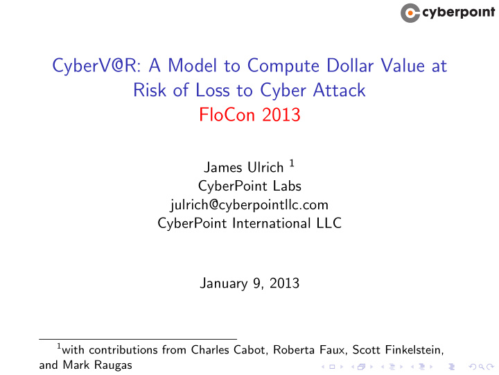 cyberv r a model to compute dollar value at risk of loss
