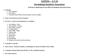 AGENDA  A.  A.G.M  The Reddings Residents Association  19:30 hours, Wednesday 13 June 2018,