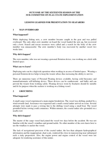 OUTCOME OF THE SIXTEENTH SESSION OF THE  SUB-COMMITTEE ON FLAG STATE IMPLEMENTATION  LESSONS