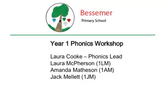Year  ar 1 Phonics  onics Wo  Workshop  kshop Laura Cooke  Phonics Lead  Laura McPherson (1LM)