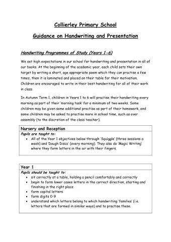 Collierley Primary School  Guidance on Handwriting and Presentation  Handwriting Programmes of