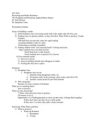 ITF 2018  Recruiting and Studio Retention  The Doughnut and Retaining Applied Music Majors  Dr.