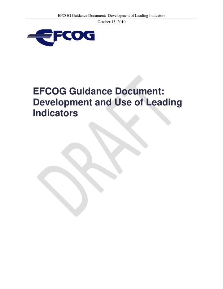 efcog guidance document development and use of leading