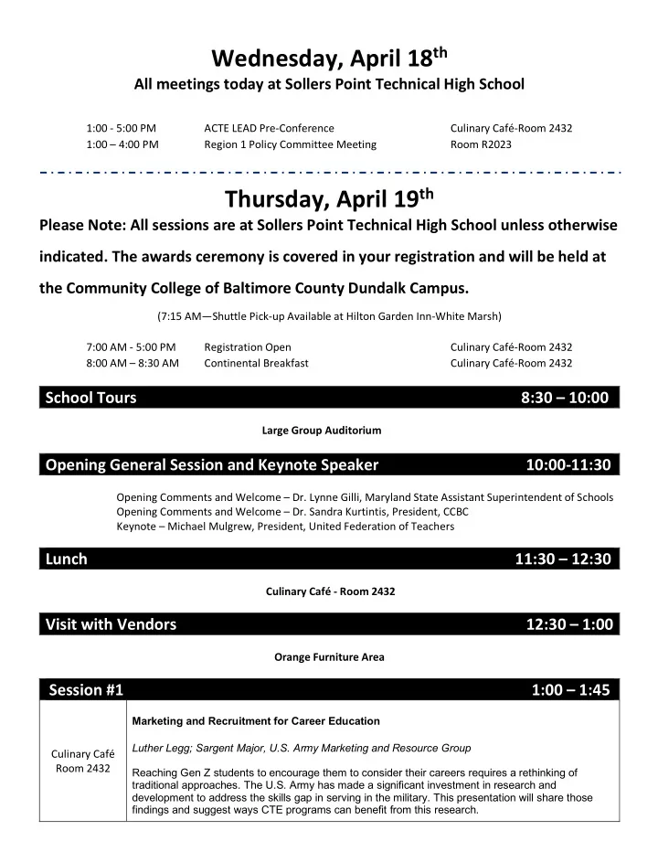 thursday april 19 th please note all sessions are at