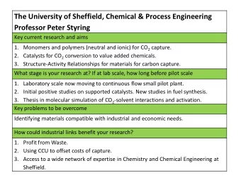 The University of Sheffield, Chemical &amp; Process Engineering  Professor Peter Styring  Key