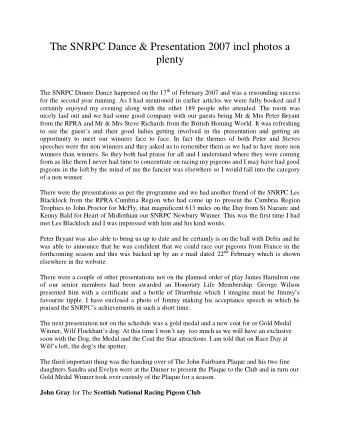 The SNRPC Dance &amp; Presentation 2007 incl photos a plenty The SNRPC Dinner Dance happened on the