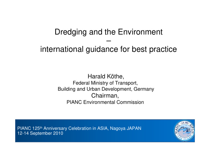 dredging and the environment international guidance for