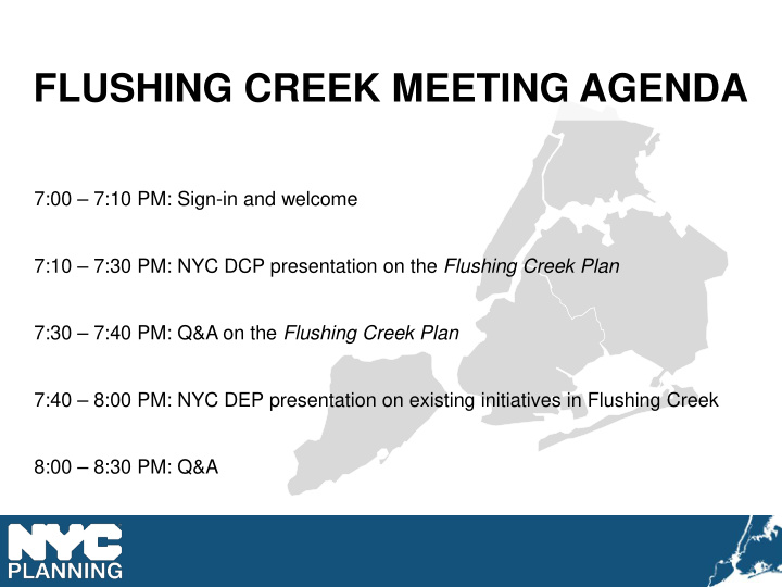 flushing creek meeting agenda