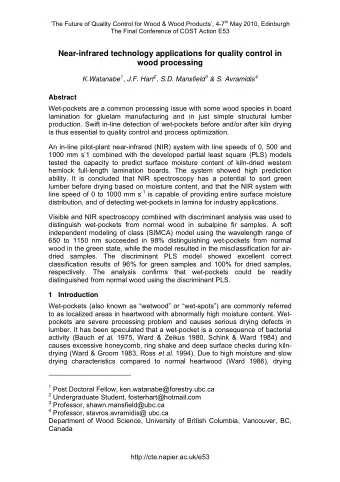 Near-infrared technology applications for quality control in  wood processing K.Watanabe 1 , J.F.
