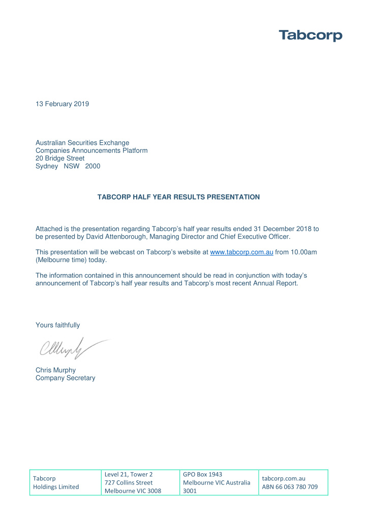 13 february 2019 australian securities exchange companies