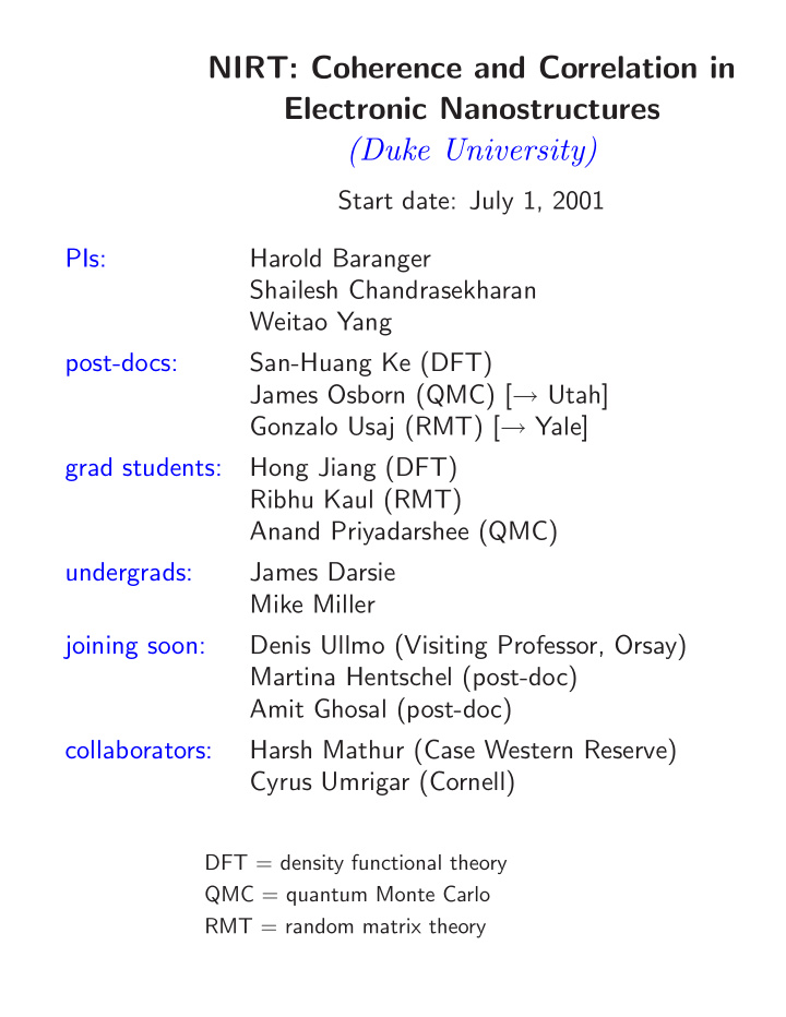 nirt coherence and correlation in electronic