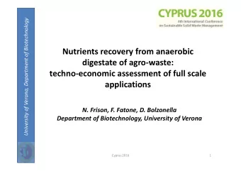 Nutrients recovery from anaerobic digestate of agro  waste: techno  economic assessment of