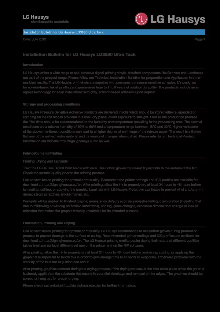 installation bulletin for lg hausys ld3880 ultra tack