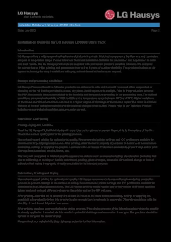 Installation Bulletin for LG Hausys LD3880 Ultra Tack  Introduction  LG Hausys offers a wide range