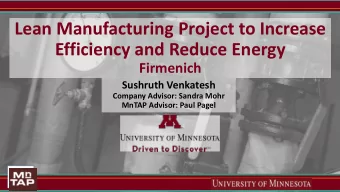 Lean Manufacturing Project to Increase  Efficiency and Reduce Energy  Firmenich  Sushruth Venkatesh