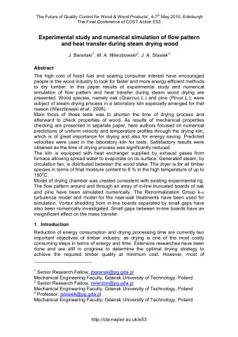 Experimental study and numerical simulation of flow pattern  and heat transfer during steam drying