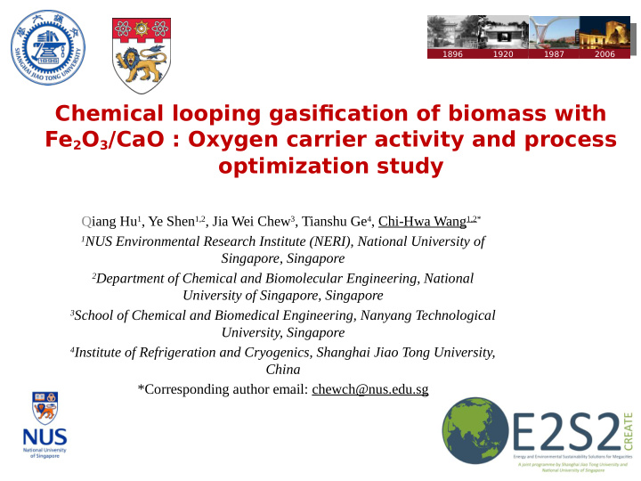chemical looping gasifjcation of biomass with fe 2 o 3