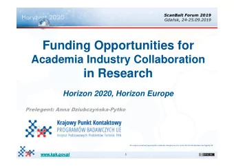Funding Opportunities for  Academia Industry Collaboration  in Research  Horizon 2020, Horizon
