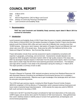 COUNCIL REPORT  Date:  6 March 2019  File:  7.2.36  To:  Warren Waycheshen, CAO for Mayor and