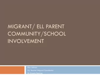 MIGRANT/ ELL PARENT  COMMUNITY/SCHOOL  INVOLVEMENT  Elsa Johnson  ELL Teacher/Migrant Coordinator