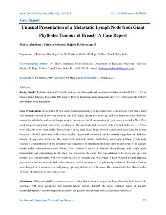 Unusual Presentation of a Metastatic Lymph Node from Giant Phyllodes Tumour of Breast  A Case