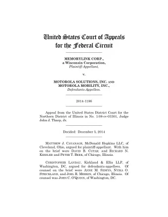 United States Court of Appeals  for the Federal Circuit  ______________________  MEMORYLINK CORP.,