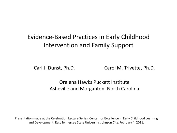 evidence based practices in early childhood intervention