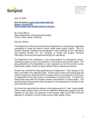 April 10, 2020  Sent via email to: paula.wilson@deq.idaho.gov  Docket:  58-0102-1801  Human Health