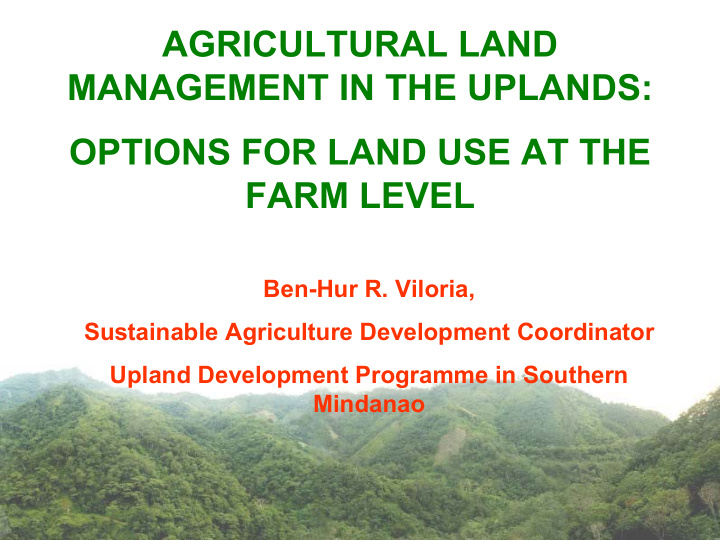 agricultural land management in the uplands options for